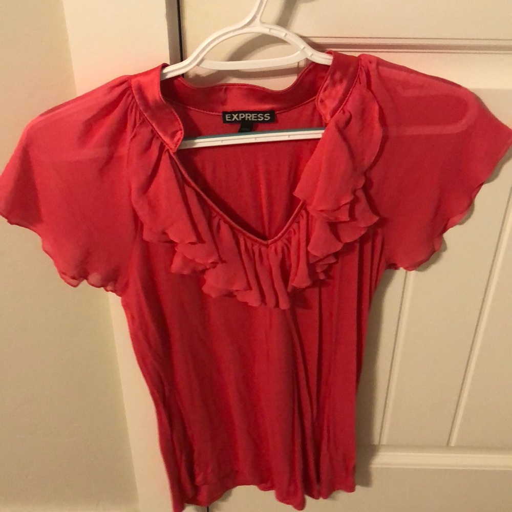 Pink blouse with sheer sleeve